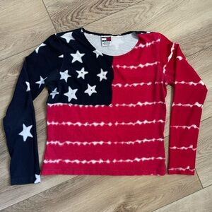 Y2K Tommy Jeans American Flag Patriotic Long Sleeve Top with rhinestones, Medium